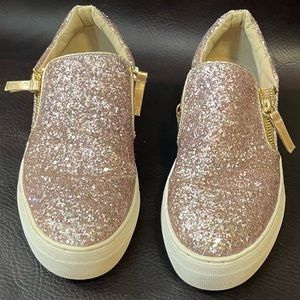 Pink glittery slip on shoes. Size 6.5